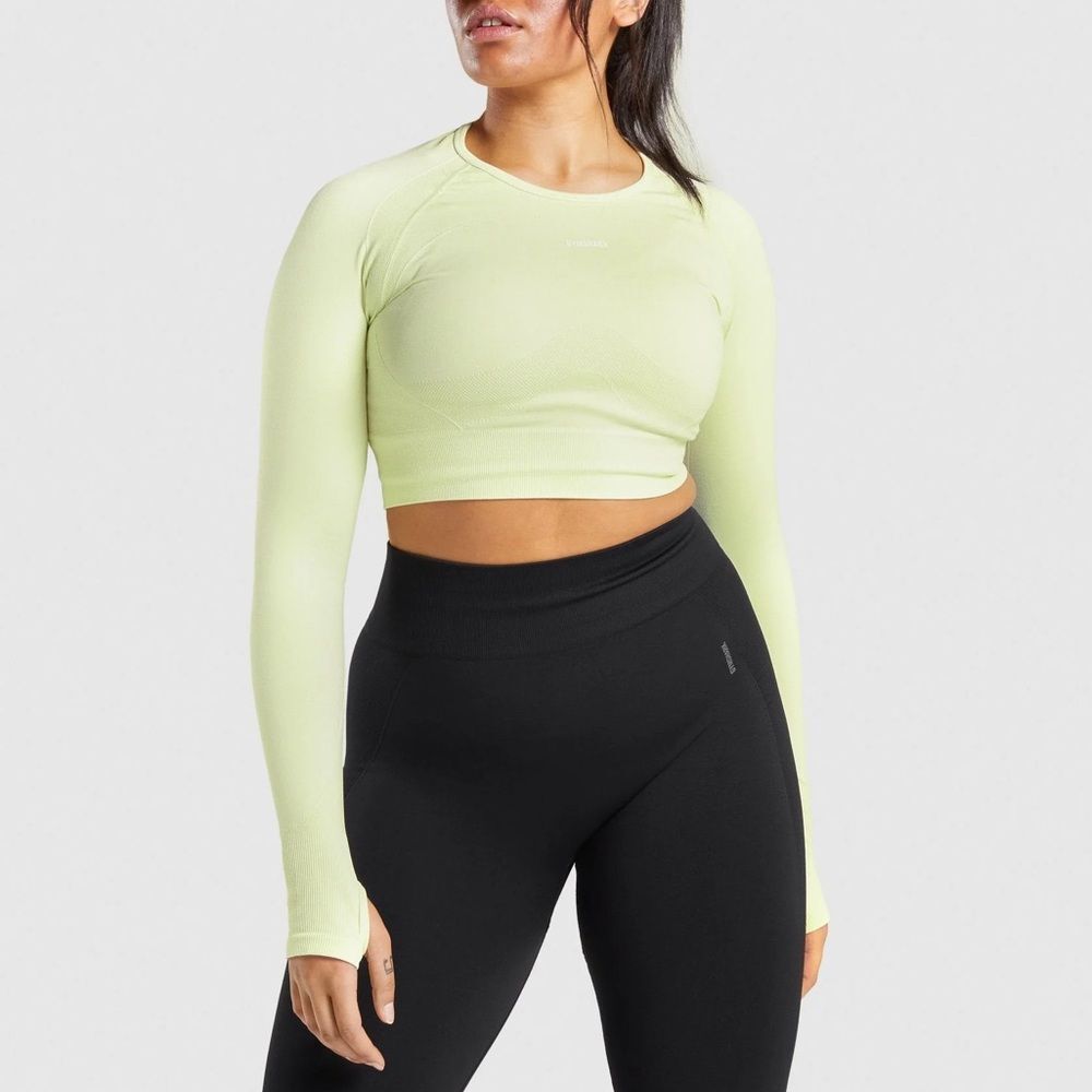 Gymshark Flex Sports Long Sleeve Crop Top Light Green Marl XS